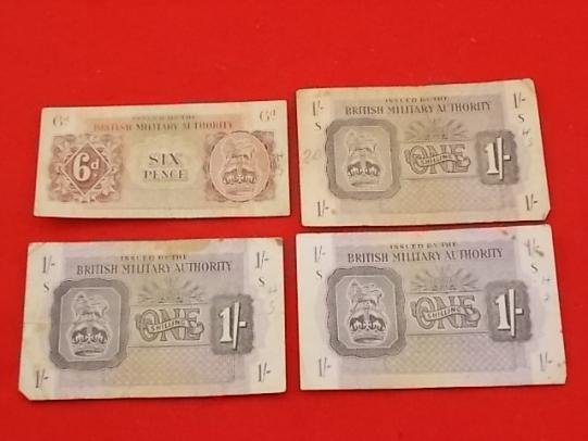 4 Paper Money Notes - Issued by the British Military Authority