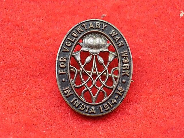WW1 Pin Badge - For Voluntary War Work in India 1914-1919