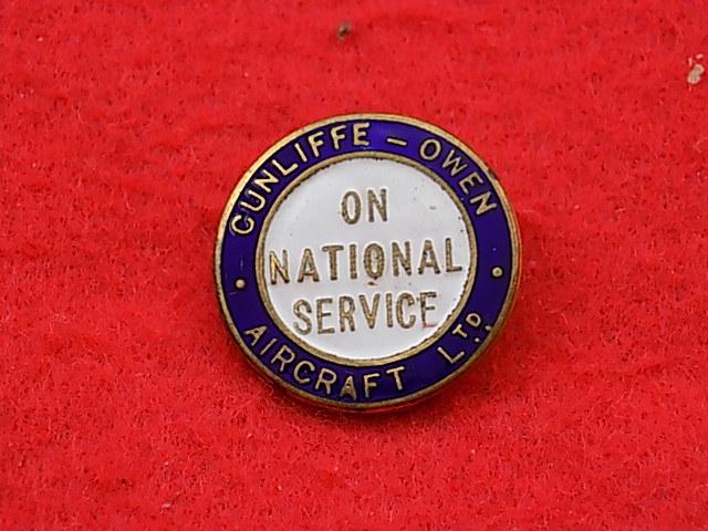 Pin Badge - On National Service Cunliffe - Owen Aircraft Ltd